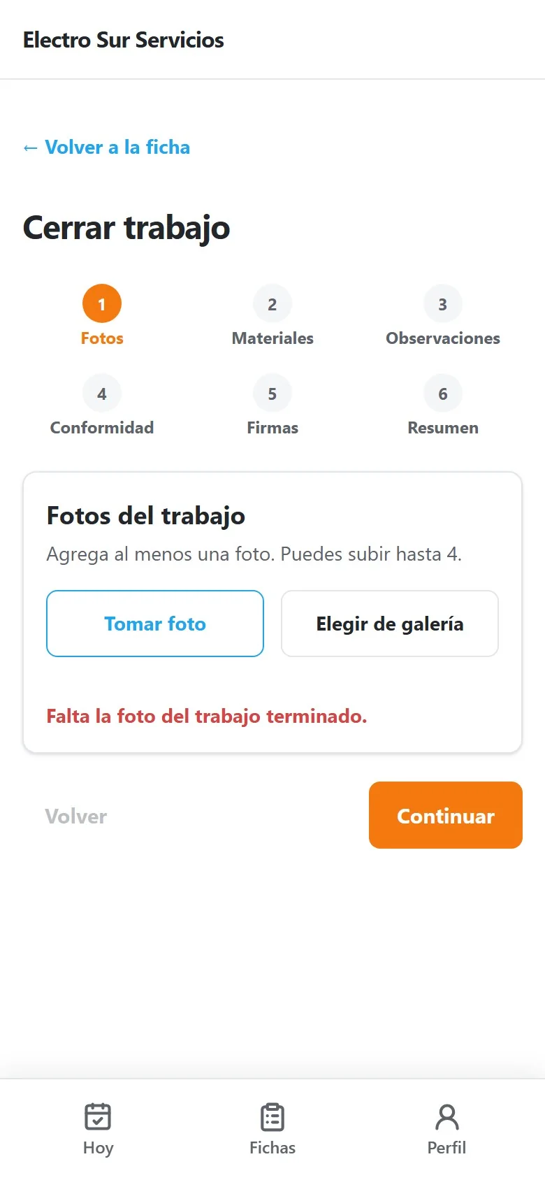 Cierre guiado: seis pasos, uno por pantalla