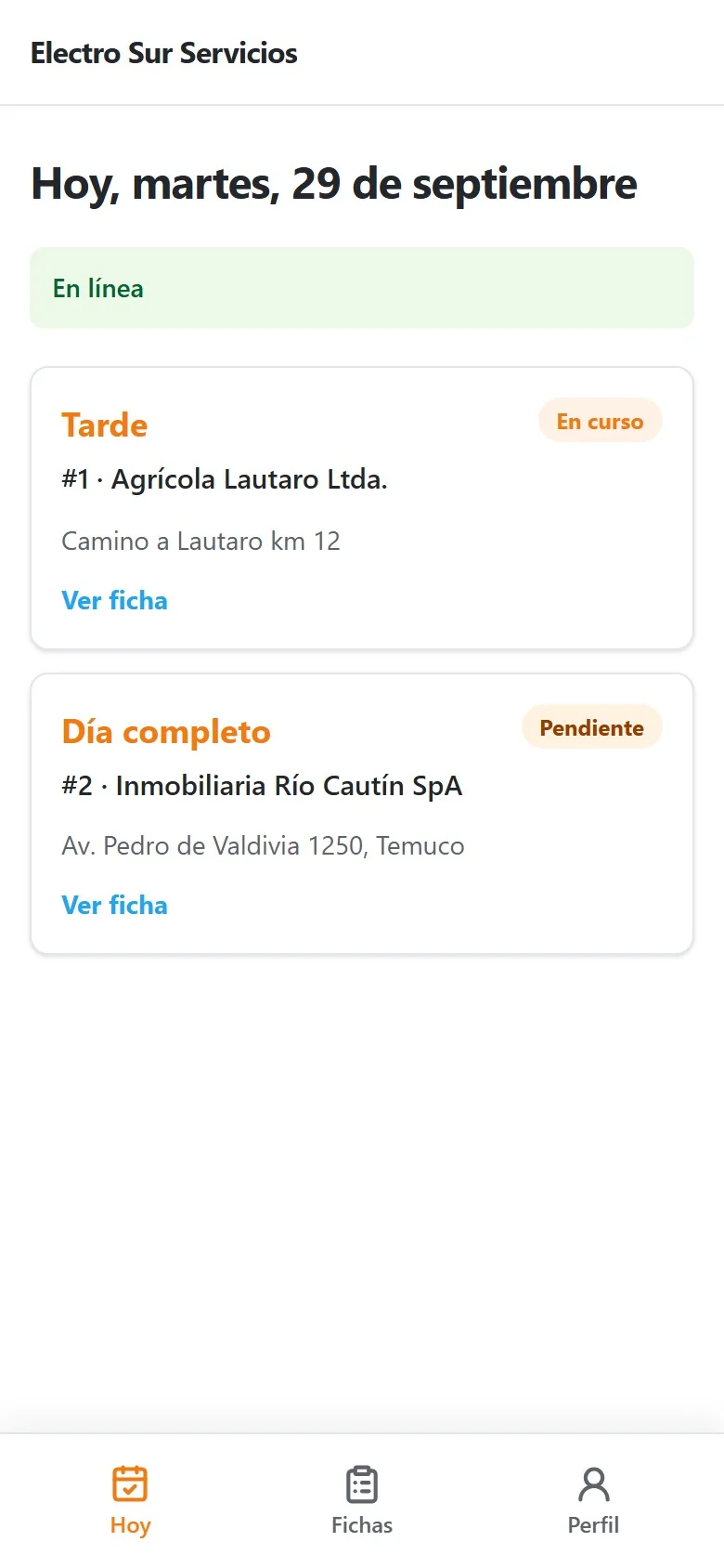 Sus trabajos de hoy: ordenados por horario