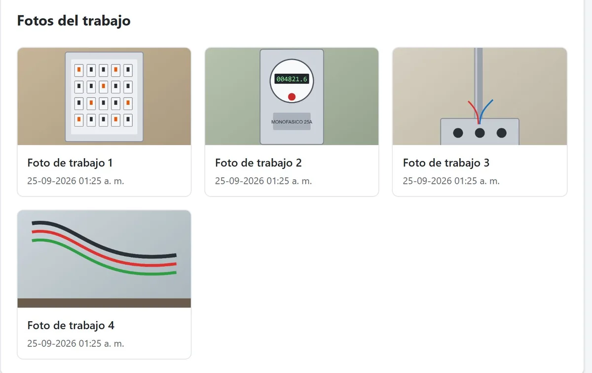 Anexo de fotos del trabajo, cada una con su fecha y hora
